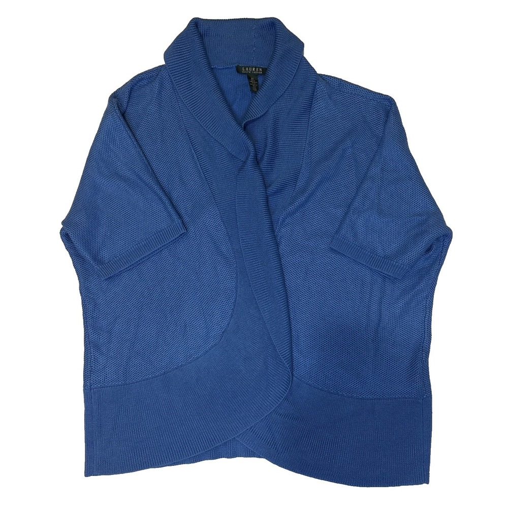 Lauren Ralph Lauren Cable Knit Cardigan Short Sleeve Sweater Blue Womens Size 2X